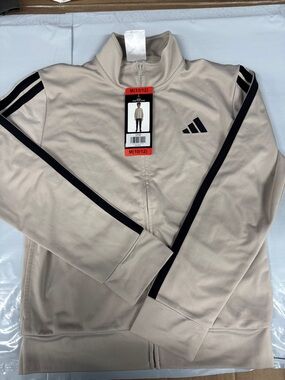 adidas Beige Track Jacket with Black Stripe Accents